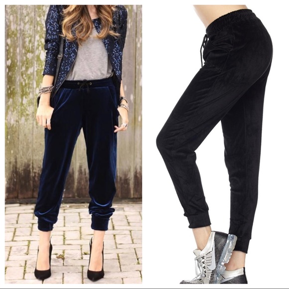 Chic black Velour Velvet side pocket joggers - Picture 3 of 3